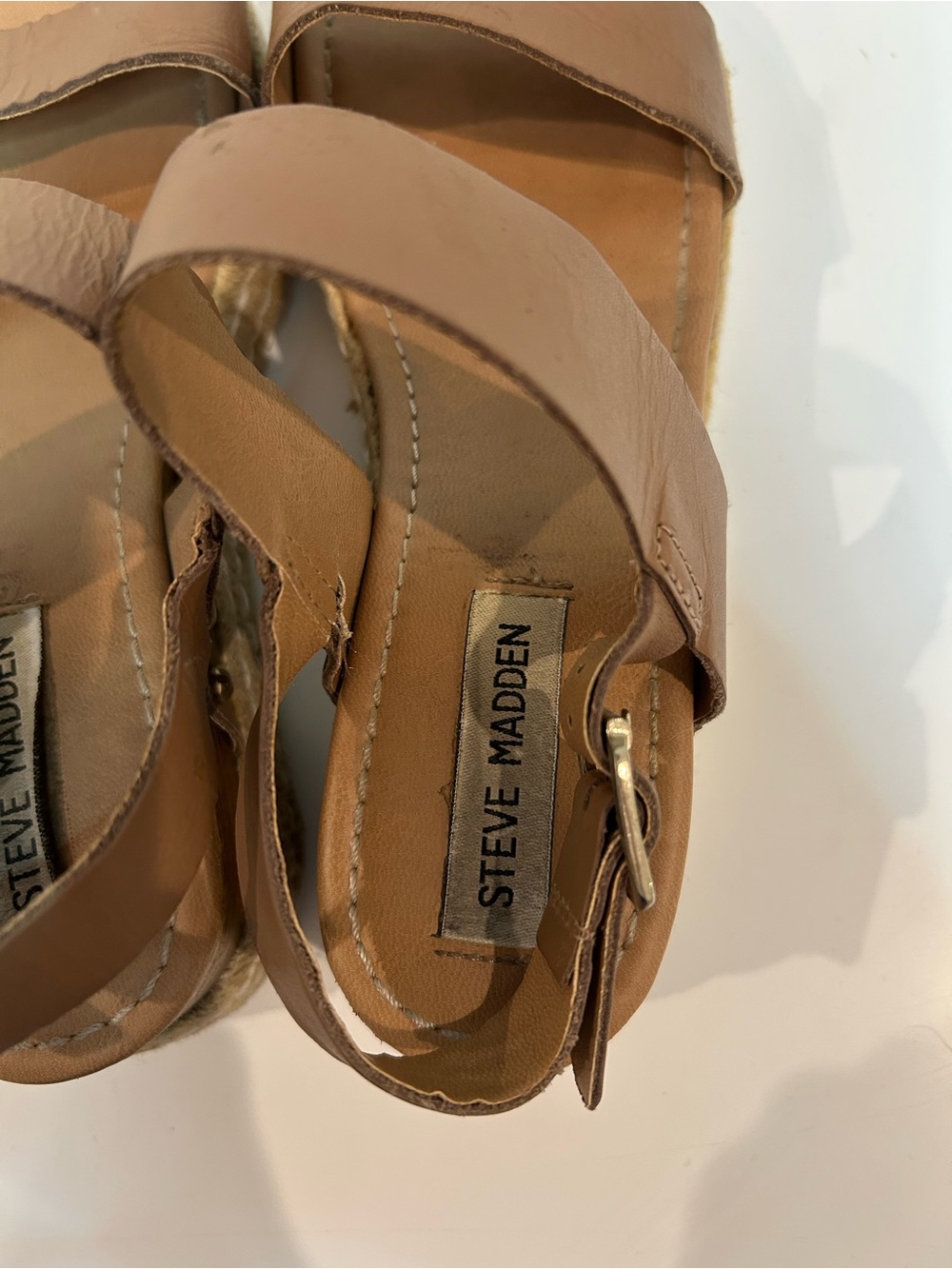 Steve Madden Tan Brown Leather Platform Sandals - Picture 5 of 7